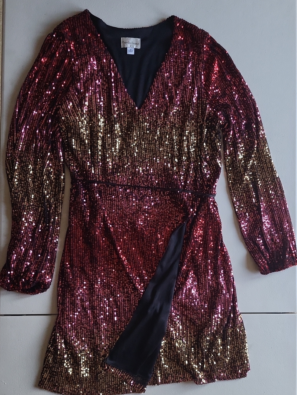 Premier Amour Rose and Black Sequin V-Neck Dress